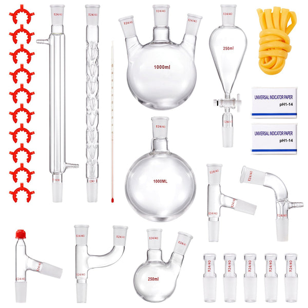 Vevor Lab Glassware Distillation Kit 1000Ml 3.3 Boro 29 Pcs Equipment Sterilisation Trays & Cases