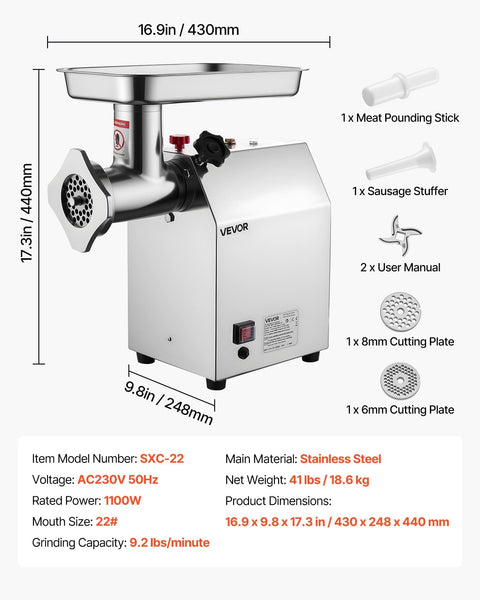 Vevor Commercial Electric Meat Grinder 9.2 Lbs/Min Sausage Stuffer Maker Kitchen Sausage Stuffers