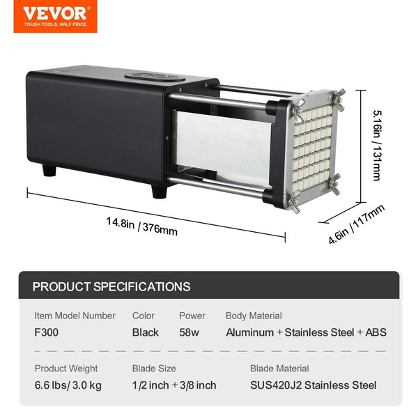 Electric French Fry Cutter Potato Slicer With 1/2 Inch And 3/8 Stainless Steel Blades Chopper W/ Anti Slip Feet Great For Fries Cucumber Vegetables Ca