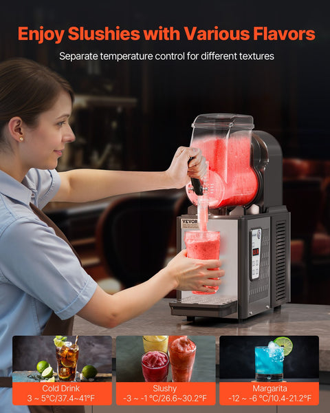 Vevor Commercial Slushy Machine 4L Single Tank Frozen Drink 16 Cups Stainless Steel Margarita Smoothie Maker Slushie For Home Party Restaurants Cafe B