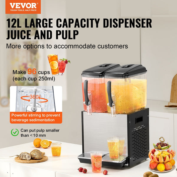 Commercial Beverage Dispenser 2 Tanks 12L Each Juice Ice Tea Drink Machine 286W Dispensers