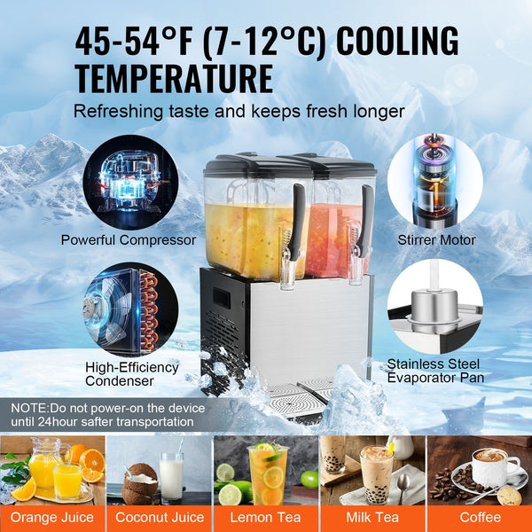 Commercial Beverage Dispenser 2 Tanks 12L Each Juice Ice Tea Drink Machine 286W Dispensers
