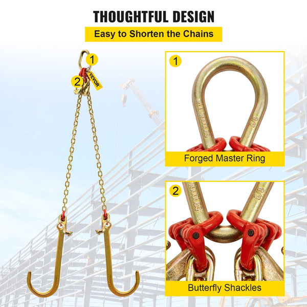 V Bridle Chain 5/16 In X 2 Ft Tow Grade 80 Transport 9260 Lbs Break Strength With Tj Hooks And Crab Heavy Duty Pear Link Connector Shorteners Other Ma