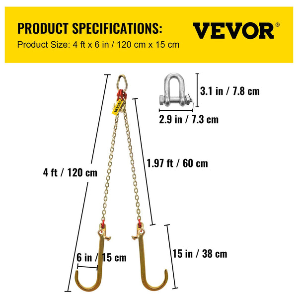 V Bridle Chain 5/16 In X 2 Ft Tow Grade 80 Transport 9260 Lbs Break Strength With Tj Hooks And Crab Heavy Duty Pear Link Connector Shorteners Other Ma
