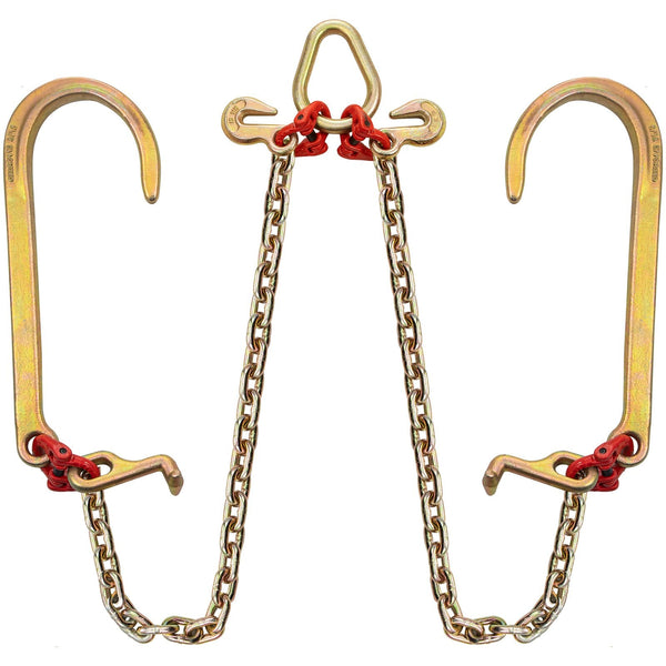 V Bridle Chain 5/16 In X 2 Ft Tow Grade 80 Transport 9260 Lbs Break Strength With Tj Hooks And Crab Heavy Duty Pear Link Connector Shorteners Other Ma