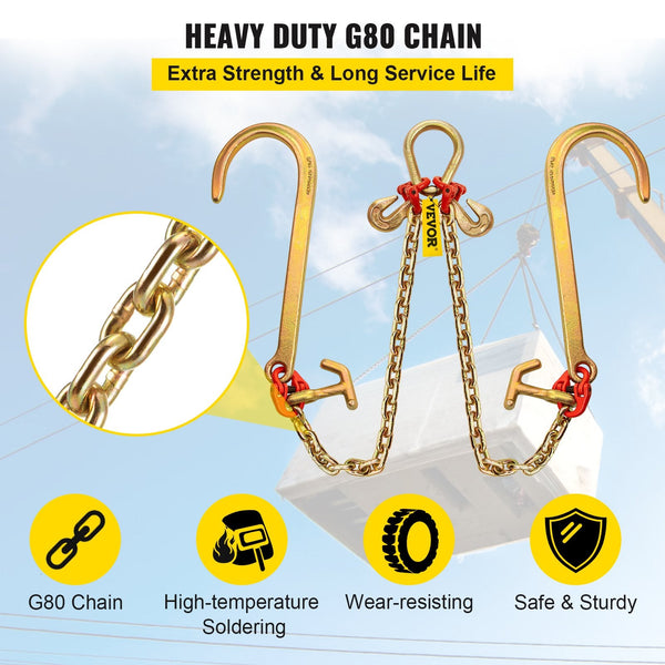 Vevor Bridle Chain 5/16 In X 2 Ft Tow Grade 80 Transport 9260 Lbs Break Strength With Tj Hooks & Grab Heavy Duty Pear Link Connector And Shorteners To