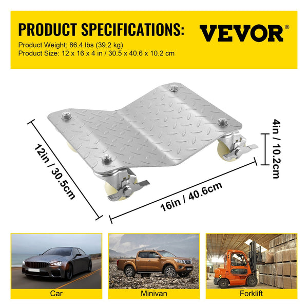 Vevor 2 Pcs Tire Wheel Dollies 12"X16" Platform Size Car Dolly 3" Caster For Vehicle Auto Repair (2 Pcs) Workshop Dollies