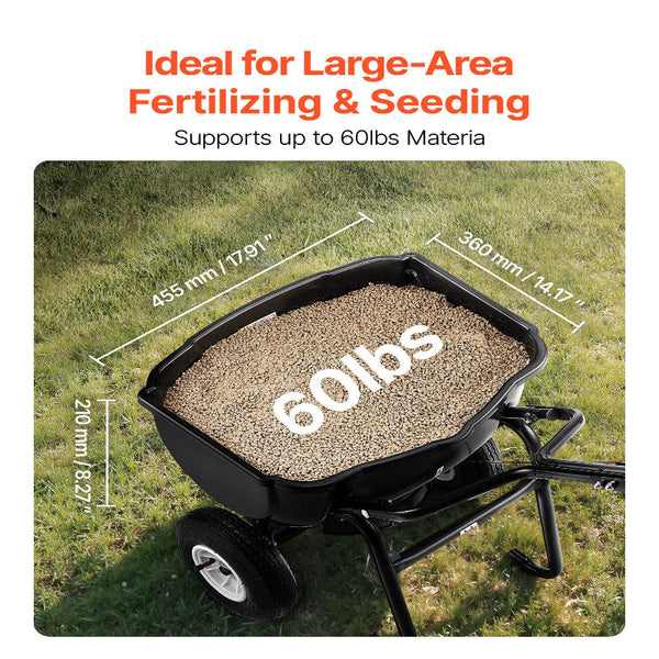 Walk Behind Spreader 60Lbs Capacity Push With Hopper Grate 9.8 Ft Spreading Width In All Terrain Pneumatic Tires Garden & Lawn Broadcast Spreaders For