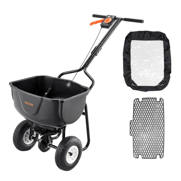 Walk Behind Spreader 60Lbs Capacity Push With Hopper Grate 9.8 Ft Spreading Width In All Terrain Pneumatic Tires Garden & Lawn Broadcast Spreaders For