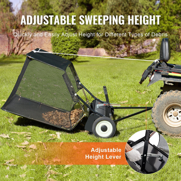 106.6 Cm Lawn Sweeper Tow Behind 12 Cu.Ft. Large Pull Grass Heavy Duty Leaf And Collector With Dumping Rope Design Adjustable Sweeping Height For Pick