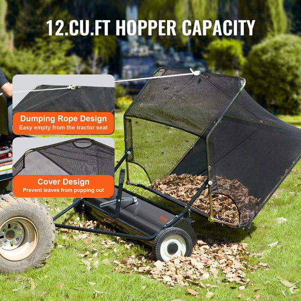 106.6 Cm Lawn Sweeper Tow Behind 12 Cu.Ft. Large Pull Grass Heavy Duty Leaf And Collector With Dumping Rope Design Adjustable Sweeping Height For Pick