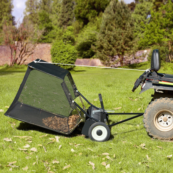 106.6 Cm Lawn Sweeper Tow Behind 12 Cu.Ft. Large Pull Grass Heavy Duty Leaf And Collector With Dumping Rope Design Adjustable Sweeping Height For Pick