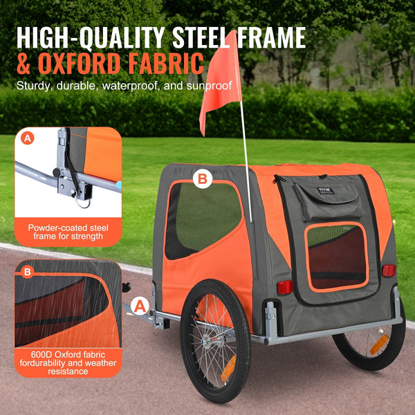 Dog Bike Trailer Supports Up To 30 Kg Pet Cart Bicycle Carrier Easy Folding Frame With Quick Release Wheels Universal Coupler Reflectors Flag Collapsi