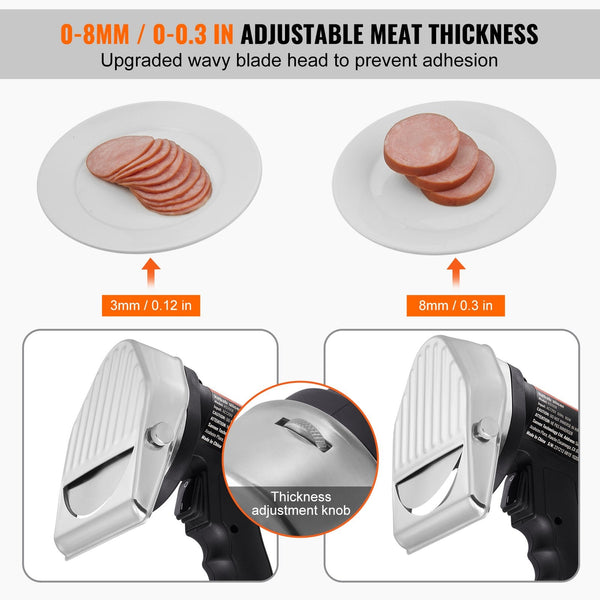 Electric Shawarma Knife 80W Professional Turkish Kebab Commercial Stainless Steel Gyro Cutter Doner Meat Slicer With 2 Blades I4"/100Mm Diameter 8Mm A