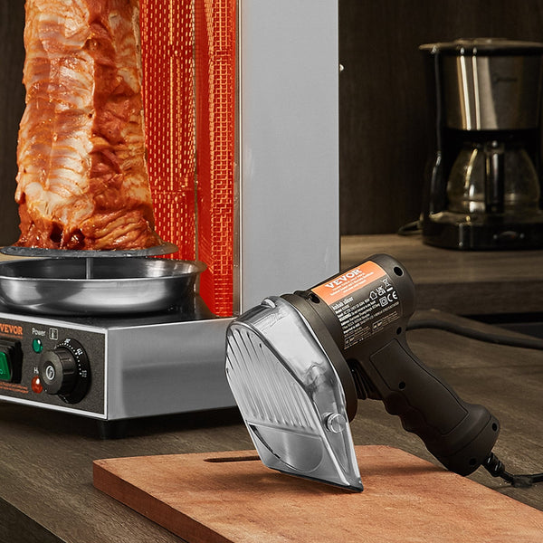 Electric Shawarma Knife 80W Professional Turkish Kebab Commercial Stainless Steel Gyro Cutter Doner Meat Slicer With 2 Blades I4"/100Mm Diameter 8Mm A