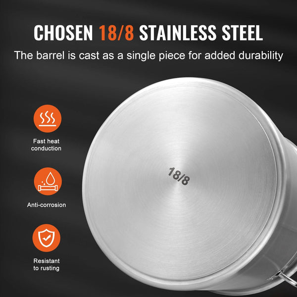 Vevor Stainless Steel Stockpot 42 Quart Large Cooking Pots Multipurpose Cookware Sauce With Lid & Handle Heavy Duty Commercial Grade Sanding Treatment