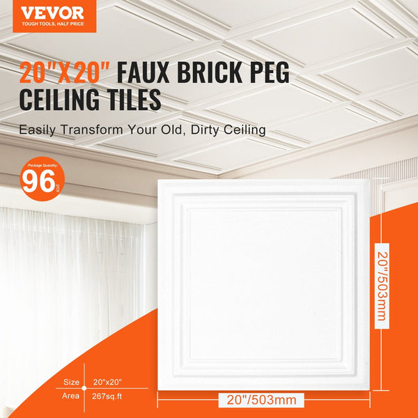 Vevor Ceiling Tiles 96 Pack 20 X In Polystyrene Easy Installation Glue Up Other Flooring & Tiles