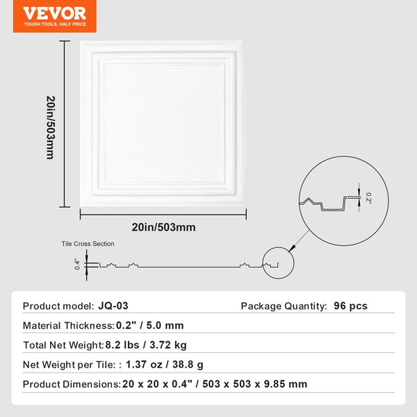 Vevor Ceiling Tiles 96 Pack 20 X In Polystyrene Easy Installation Glue Up Other Flooring & Tiles