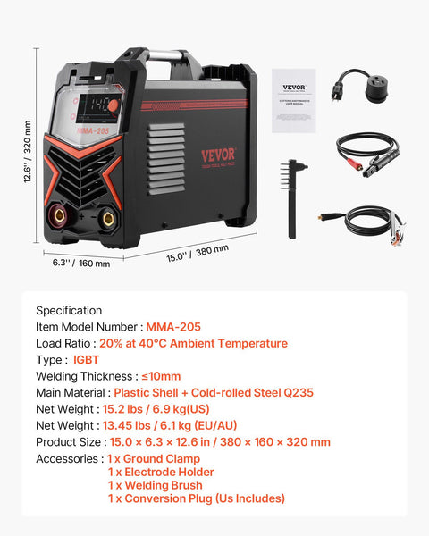 Vevor Tig Welder 2 In 1 Welding Machine Lift Mma Stick Arc Igbt Hot Start Led Inverter Welders