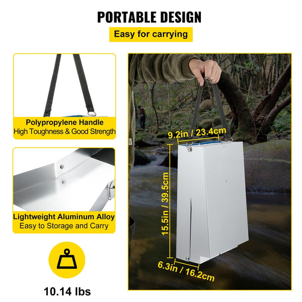 Vevor Folding Aluminum Alloy Sluice Box Compact 50" Boxes For Gold Lightweight Equipment Portable With Miner's Moss River Creek Panning Prospecting Dr