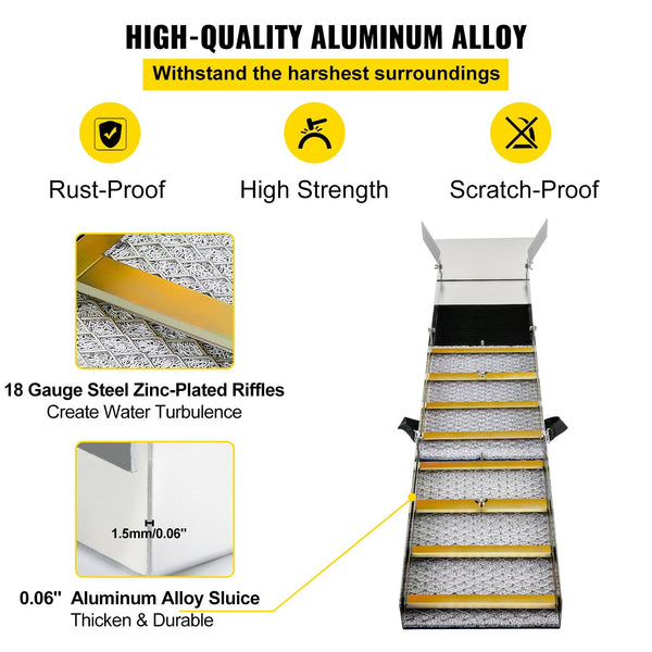 Vevor Folding Aluminum Alloy Sluice Box Compact 50" Boxes For Gold Lightweight Equipment Portable With Miner's Moss River Creek Panning Prospecting Dr