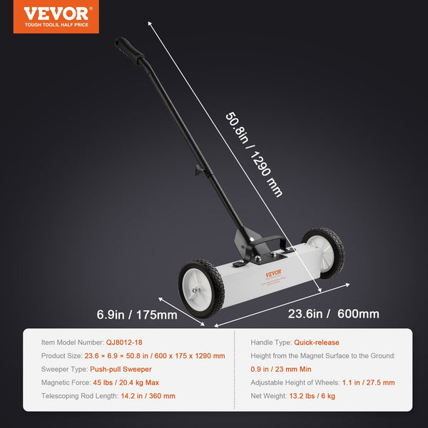 Vevor Magnetic Sweeper With Wheels Large 20.4Kg Push Lawn Workshop Yard Carpet & Floor Sweepers
