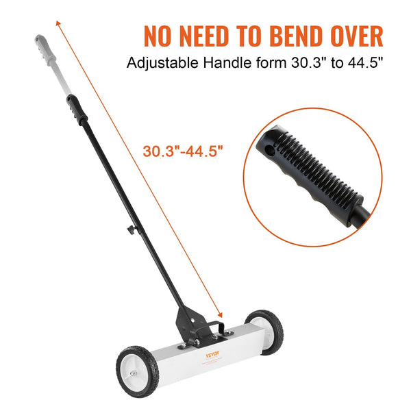Vevor 22.6 Kg Rolling Magnetic Sweeper With Wheels Push Type Pick Up Large Pickup Lawn Telescoping Handle Easy Cleanup Of Workshop Garage Yard Lawn Mo