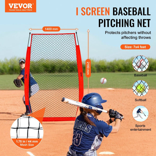 I Screen Baseball For Batting Cage 7X4 Ft & Softball Safety Body Protector Portable With Carry Bag Ground Stakes Pitching Net Pitchers Protection Base