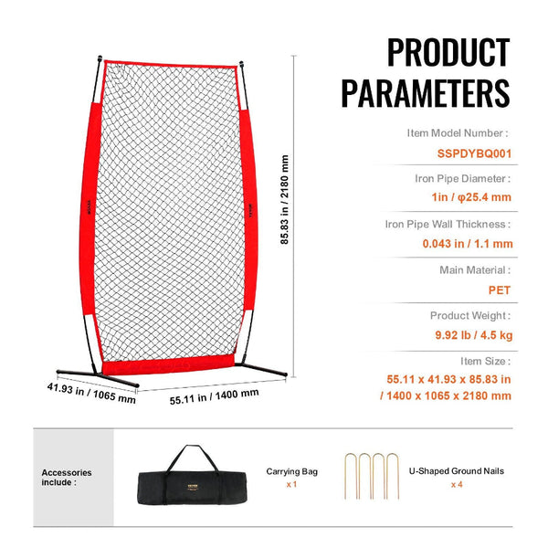I Screen Baseball For Batting Cage 7X4 Ft & Softball Safety Body Protector Portable With Carry Bag Ground Stakes Pitching Net Pitchers Protection Base