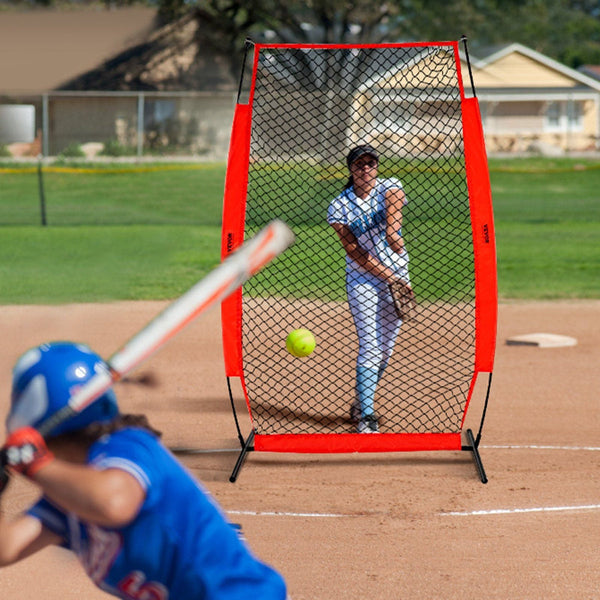 I Screen Baseball For Batting Cage 7X4 Ft & Softball Safety Body Protector Portable With Carry Bag Ground Stakes Pitching Net Pitchers Protection Base