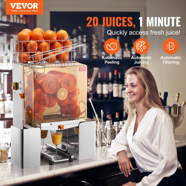 Vevor Commercial Orange Juicer Machine, 120W Automatic Juice Extractor, Stainless Steel Orange Squeezer For 20 Oranges Per Minute, With Pull Out Filte