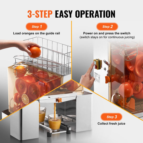 Vevor Commercial Orange Juicer Machine, 120W Automatic Juice Extractor, Stainless Steel Orange Squeezer For 20 Oranges Per Minute, With Pull Out Filte