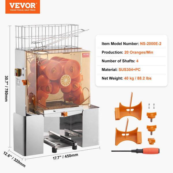 Vevor Commercial Orange Juicer Machine, 120W Automatic Juice Extractor, Stainless Steel Orange Squeezer For 20 Oranges Per Minute, With Pull Out Filte