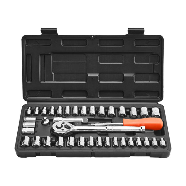 Vevor Socket Set 39 Pieces 9.5 & 6.4 Mm Drive And Ratchet Sae Metric Size Mechanic Tool Kit With Wrench Accessories Storage Case Cr V Alloy Steel For