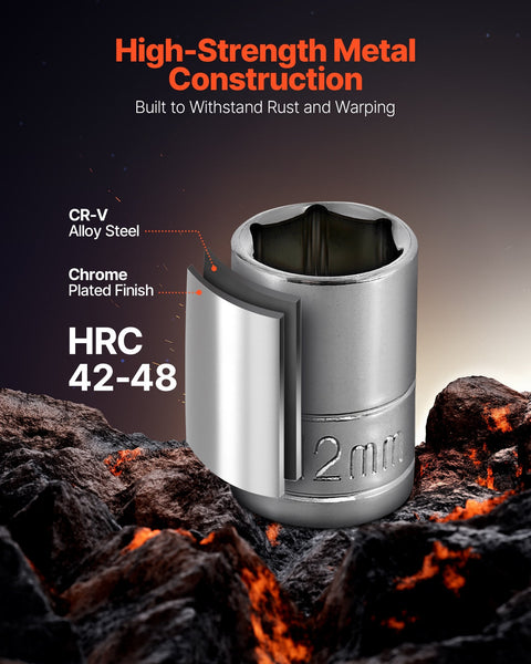 Vevor Socket Set 39 Pieces 9.5 & 6.4 Mm Drive And Ratchet Sae Metric Size Mechanic Tool Kit With Wrench Accessories Storage Case Cr V Alloy Steel For