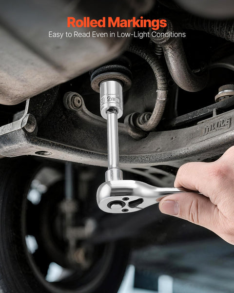 Vevor Socket Set 39 Pieces 9.5 & 6.4 Mm Drive And Ratchet Sae Metric Size Mechanic Tool Kit With Wrench Accessories Storage Case Cr V Alloy Steel For