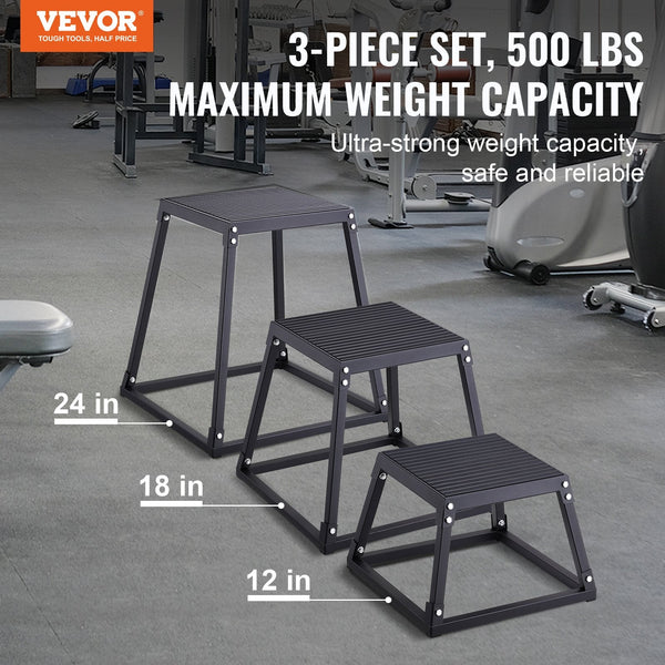 12/18/24 Inch Platform And Jumping Agility Anti Slip Fitness Exercise Step Up Set For Home Gym Training Conditioning Strength Black Plyometric Jump B