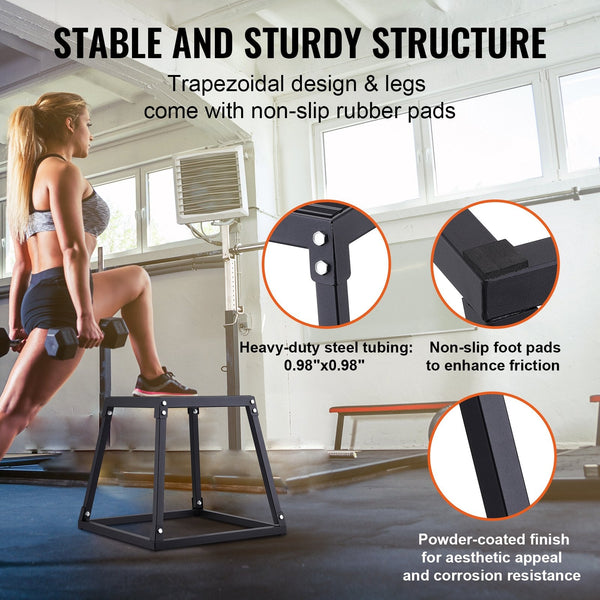 12/18/24 Inch Platform And Jumping Agility Anti Slip Fitness Exercise Step Up Set For Home Gym Training Conditioning Strength Black Plyometric Jump B