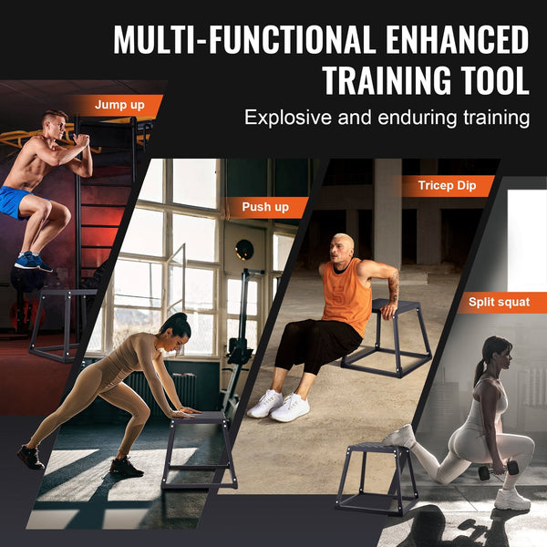 12/18/24 Inch Platform And Jumping Agility Anti Slip Fitness Exercise Step Up Set For Home Gym Training Conditioning Strength Black Plyometric Jump B