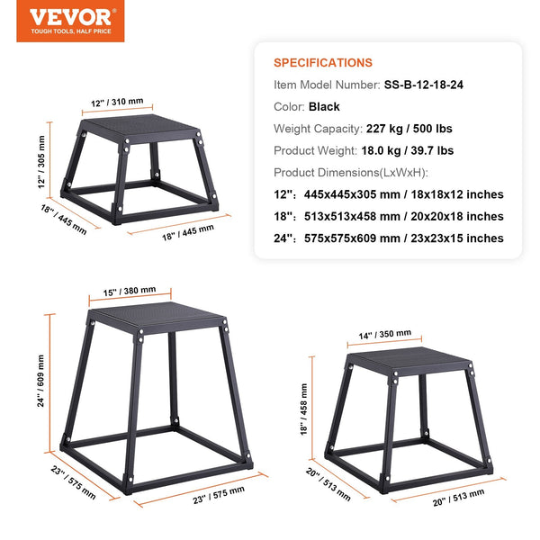 12/18/24 Inch Platform And Jumping Agility Anti Slip Fitness Exercise Step Up Set For Home Gym Training Conditioning Strength Black Plyometric Jump B