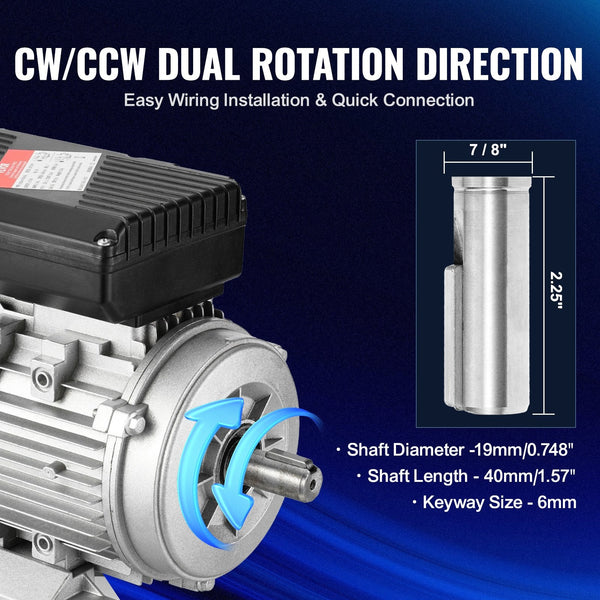 Vevor 0.75Kw Electric Motor 1400 Rpm Ac 220~240V 5.45A 80 B3 Frame Air Compressor Single Phase 19Mm Keyed Shaft Cw/Ccw Rotation For Agricultural Machi