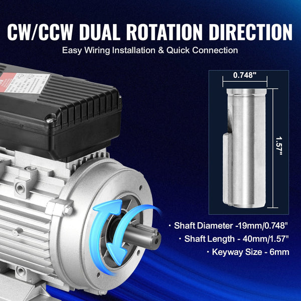 Vevor 0.75Kw Electric Motor 1400 Rpm Ac 220~240V 5.45A 80 B34 Frame Air Compressor Single Phase 19Mm Keyed Shaft Cw/Ccw Rotation For Agricultural Mach