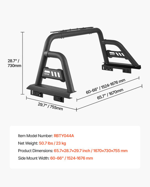 Vevor Truck Bed Roll Bar Universal Chase Rack For Full Size Pickup Carbon Steel Car Racks