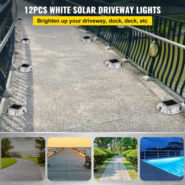 Vevor Driveway Lights 12 Pack Solar Bright White With Screws Deck Outdoor Waterproof Wireless Dock 6 Leds For Path Warning Garden Walkway Sidewalk Ste