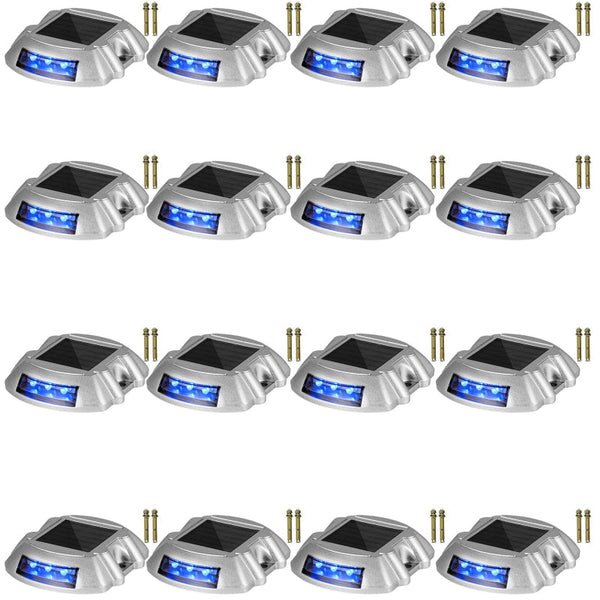 Vevor Driveway Lights 16 Pack Solar With Switch Button Deck Waterproof Wireless Dock Leds For Path Warning Garden Walkway Sidewalk Steps Bright Blue L