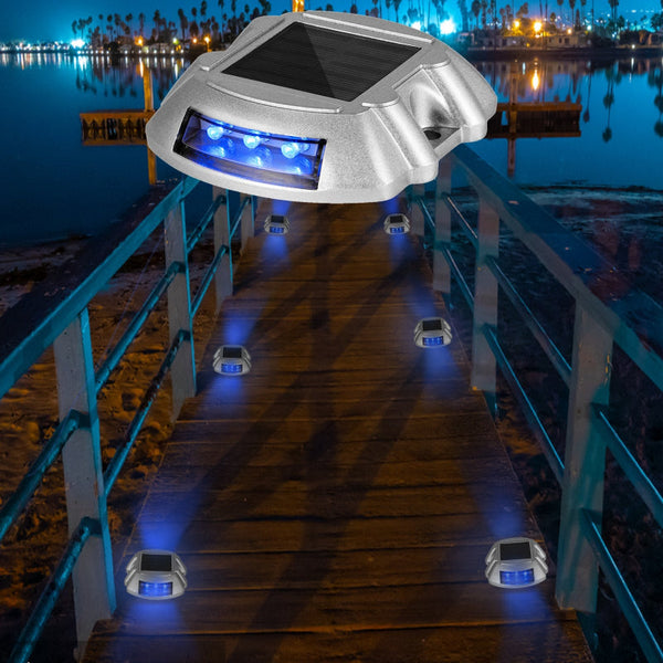 Vevor Driveway Lights 16 Pack Solar With Switch Button Deck Waterproof Wireless Dock Leds For Path Warning Garden Walkway Sidewalk Steps Bright Blue L