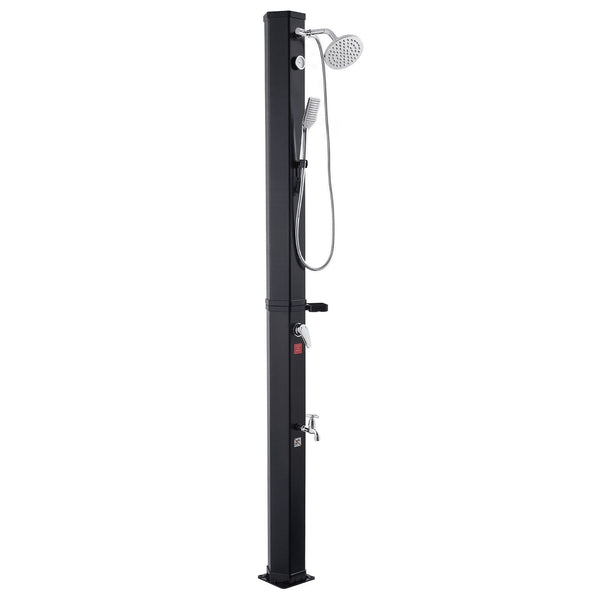 40L Solar Heated Shower 205Cm Showerhead Height Outdoor With Handheld & Foot Faucet Hot Cold Water Adjustment Freestanding For Backyard Poolside Beach