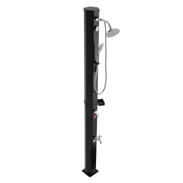 40L Solar Heated Shower 205Cm Showerhead Height Outdoor With Handheld & Foot Faucet Hot Cold Water Adjustment Freestanding For Backyard Poolside Beach