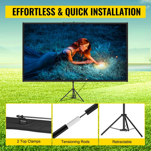 Vevor Tripod Projector Screen With Stand 80 Inch 16:9 4K Hd Projection Wrinkle Free Height Adjustable Portable For Indoor & Outdoor Movie Home Cinema