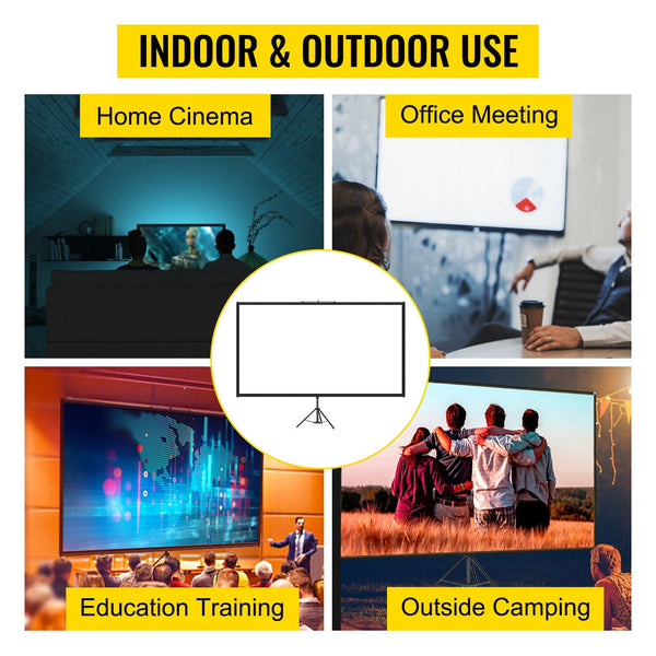 Vevor Tripod Projector Screen With Stand 80 Inch 16:9 4K Hd Projection Wrinkle Free Height Adjustable Portable For Indoor & Outdoor Movie Home Cinema